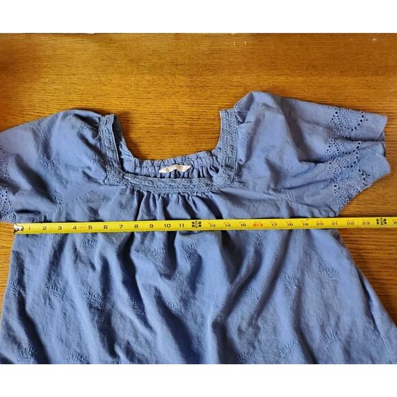 Lucky Brand Large Peasant Top Boho Eyelet Lace Blue Flutter Sleeve EMBROIDERY - Picture 7 of 9